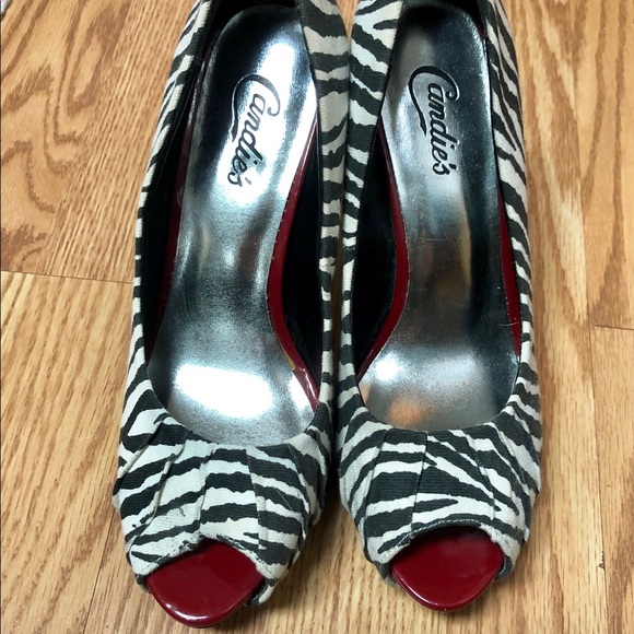 Candie's Shoes Candies Zebra Print Heel With Red Bottom Size 8